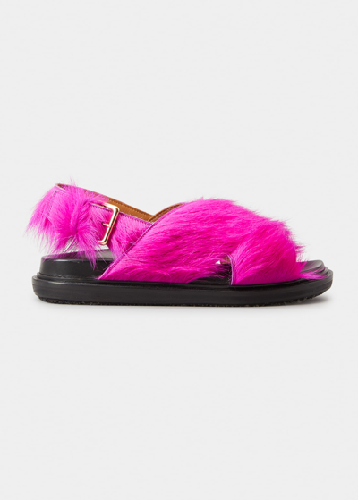 Marni Fussbett Shaggy Comfort Slingback Sandals In Fuchsia