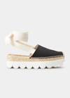 Marni Bicolor Canvas Ankle-wrap Sabot Espadrilles In Black