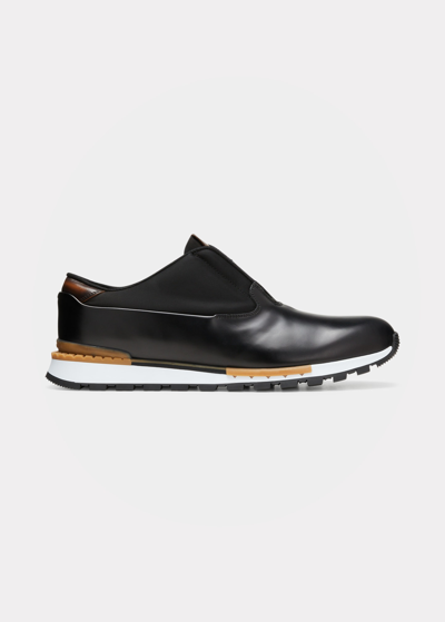 Prada Men's Fast Track Torino Glazed Calf Leather Sneaker In Fpg Bianco N
