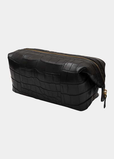 Abas Men's Alligator Leather Zip Toiletry Kit In Black