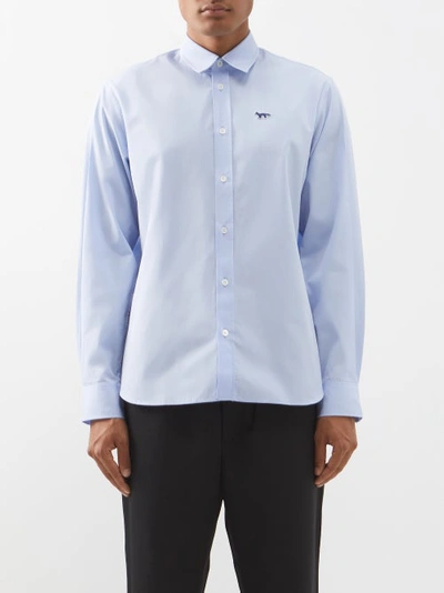 Maison Kitsuné Fox Head-patch Cotton Shirt In Blue