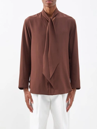 Umit Benan B+ Scarf-collar Silk Shirt In Brown