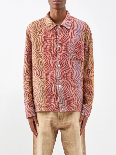 Our Legacy Box Jazzy Hypnosis-print Linen Shirt In Red