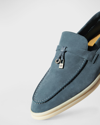 Loro Piana Summer Charms Walk Suede Loafers In 50k4 Fir Forest