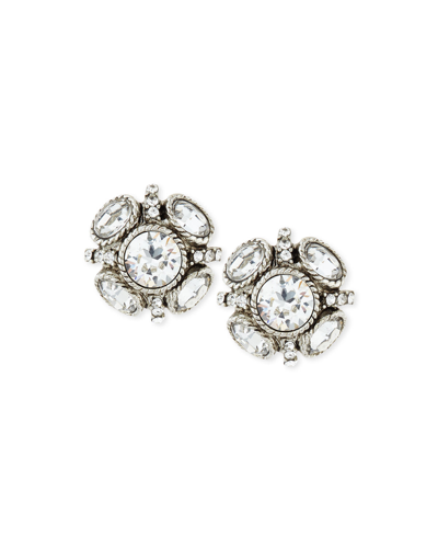 Oscar De La Renta Classic Crystal Button Earrings