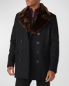 KARL LAGERFELD MEN'S WOOL PEACOAT W/ FAUX FUR COLLAR