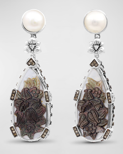 Stephen Dweck Mother-of-pearl Earrings With Champagne Diamonds In Sterling Silver
