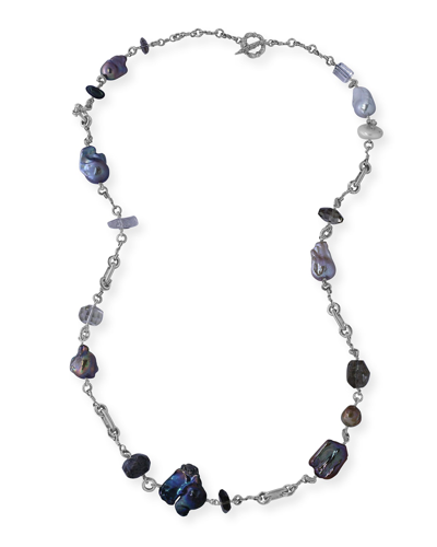 Stephen Dweck Labradorite, Agate, Quartz And Pearl Chain Necklace, 39"l In Multi