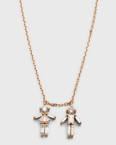 Little Ones Paris 18k Rose Gold And Diamonds Girl-and-boy Necklace