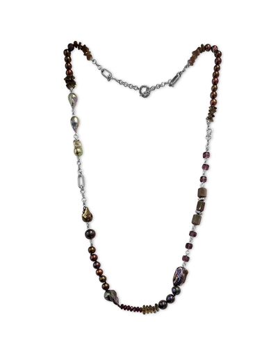 Stephen Dweck Multihued Pearl, Garnet, Moonstone And Smoky Quartz Necklace In Sterling Silver In Natural Pearls