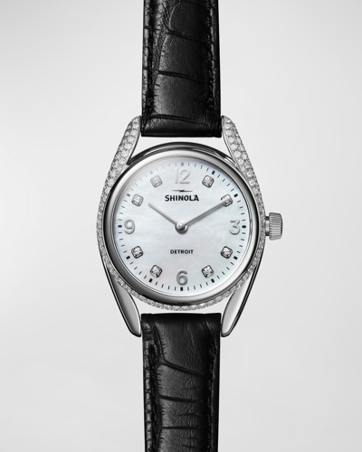 Shinola The Diamond Lug Derby Alligator Watch, 30mm In White