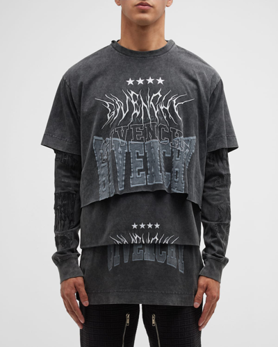 Givenchy Charcoal Printed Layered Cotton T-shirt In Grey