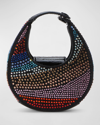 Staud Moon Micro Multicolor Crystal Top-handle Bag In Black