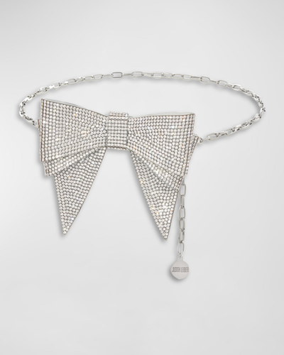 Judith Leiber Crystal Bow Chain Belt In Silver