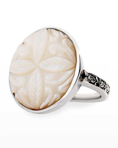 Stephen Dweck Carved White Mother-of-pearl Flower Ring In Sterling Silver In Mother Of Pearl