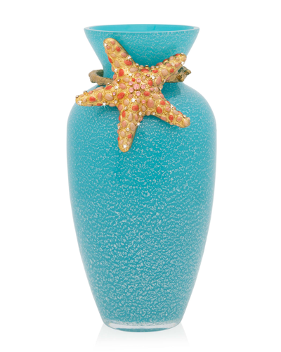 Jay Strongwater Asteria Starfish Vase In Blue