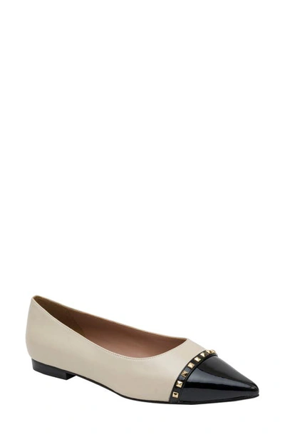 Linea Paolo Niche Pointed Toe Flat In Cream/ Black