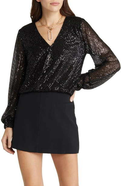 Open Edit Sequin Wrap Top In Black