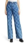 Frame Le High N Tight High-rise Wide-leg Checked Jeans In Blue