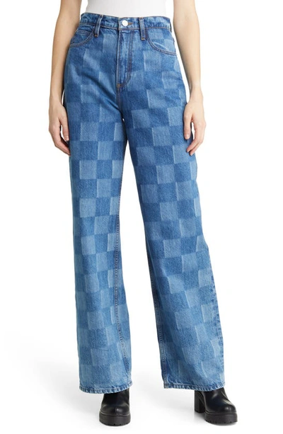 Frame Le High N Tight High-rise Wide-leg Checked Jeans In Blue