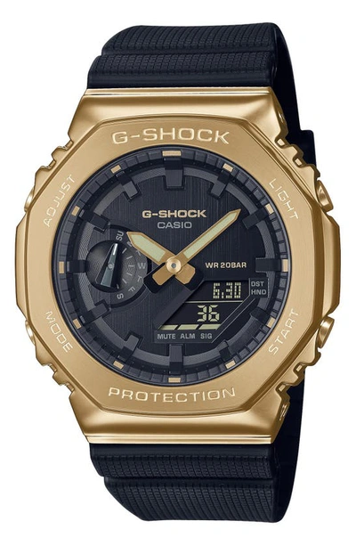 G-shock 2100 Series Analog-digital Watch, 44mm In Black & Gold