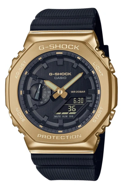G-shock 2100 Series Analog-digital Watch, 44mm In Black And Gold
