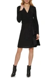 Dkny Sparkle Long Sleeve Faux Wrap Knit Dress In Black/ Black