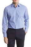 Duchamp Plaid Print Long Sleeve Tailored Fit Dress Shirt In Navy