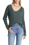 Open Edit Asymmetric V-neck Tunic Sweater In Green Cilantro