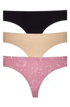 Honeydew Intimates Skinz 3-pack Thong In Blk/ Nude/ Orgalaxy