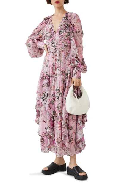 & Other Stories Floral Ruffle Long Sleeve Dress In Pink W. Small Flower Aop  | ModeSens