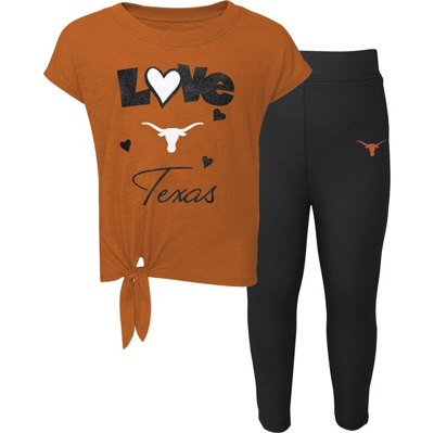 Outerstuff Babies' Toddler Boys And Girls Texas Orange, Black Texas Longhorns Forever Love Team T-shirt And Leggings Se