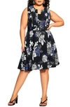 CITY CHIC CITY CHIC ISABEL PLEATED FLORAL FIT & FLARE DRESS