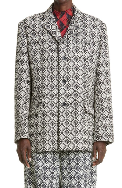 Marine Serre Moon Diamant Single Breasted Virgin Wool & Recycled Polyester Blazer In Multi-colored