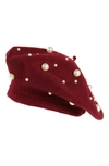Tasha Imitation Pearl Beret In Wine