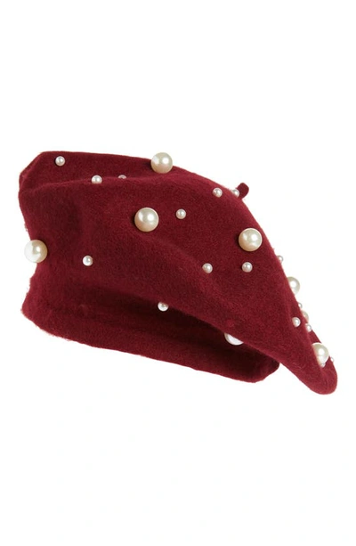 Tasha Imitation Pearl Beret In Wine