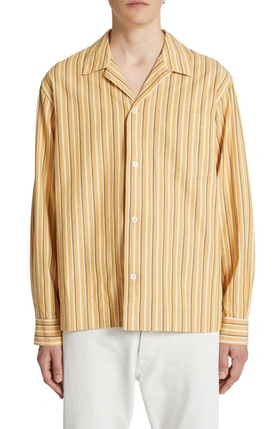 Wood Wood Jason Dobby Stripe Organic Cotton Button-up Shirt In Ochre