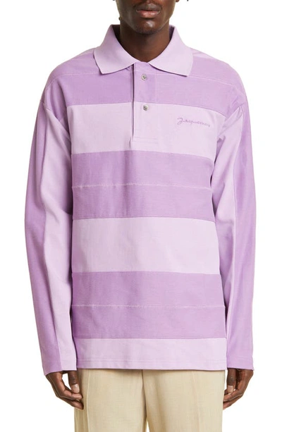 Jacquemus Raye Striped Cotton-jersey Polo Shirt In Lilac