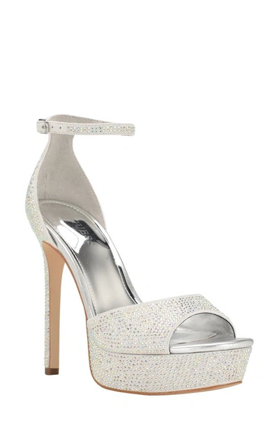 Guess Women's Cadly Embellished Two Piece Platform Dress Sandals Women's Shoes In Silver-tone
