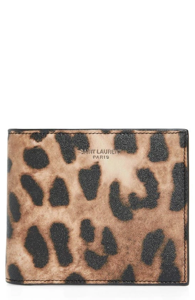 Saint Laurent Men's East/west Leopard-print Leather Wallet In Natural