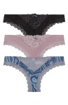 Honeydew Intimates 3-pack Willow Thongs In Blk/ Delight/ Lunargeo