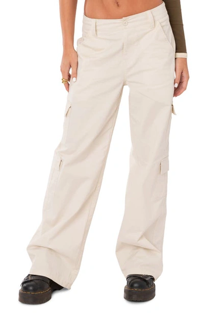 Edikted Zuri Cotton Twill Cargo Pants In Beige