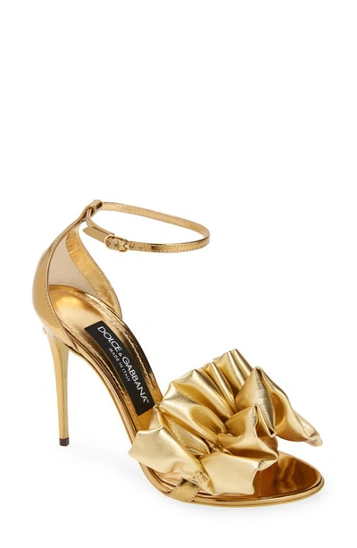 Dolce & Gabbana 105mm Metallic Ruffle Ankle-strap Sandals In Neutrals