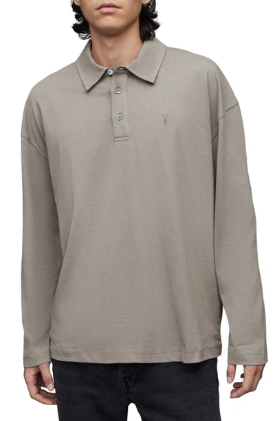 Allsaints Lex Long Sleeve Polo In Flint Gray