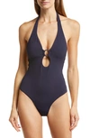 Sea Level Keyhole Halter One-piece Swimsuit In Night Sky