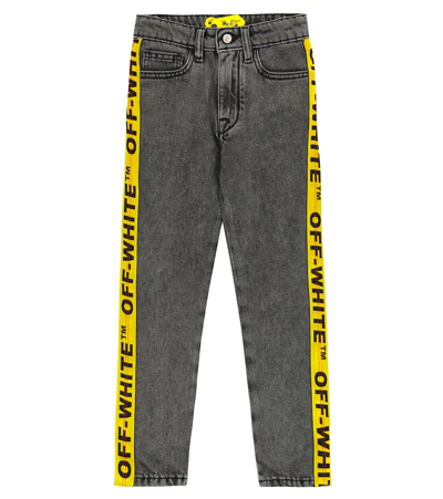 Off-white Kids' Gray Jeans For Boy With Black Logo In Dark Grey Yellow