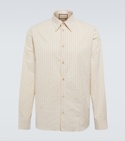 Gucci Washed Striped Cotton Shirt In Neutrals