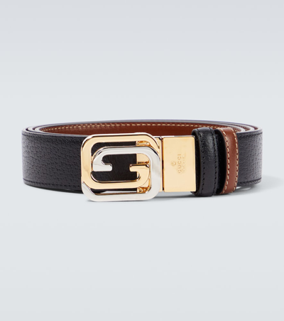 Gucci Reversible Double G Leather Belt In Nero/warm Ebony