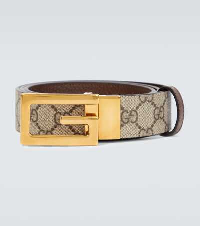 Gucci Gg Supreme Canvas Reversible Belt In Be.ebo/new Acero