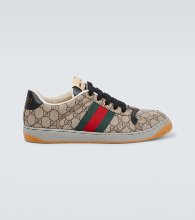 GUCCI SCREENER LEATHER-TRIMMED GG SNEAKERS